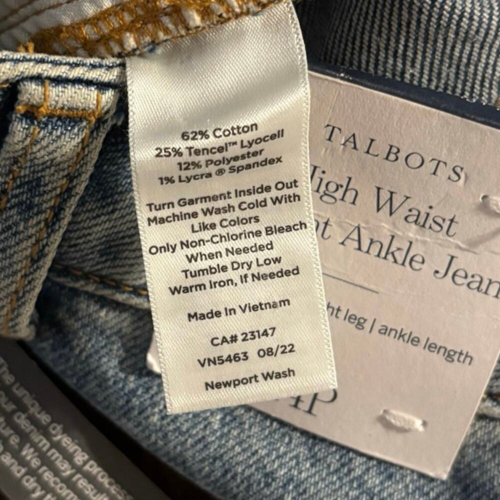 Talbots Women's 14 Petite 36 x 25 Jeans Ankle Straight High Rise Blue Denim - Picture 5 of 11